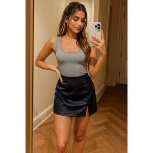 Abercrombie & Fitch Satin Mini Skirt Black Slit Skirt Y2K Clueless Style | Small